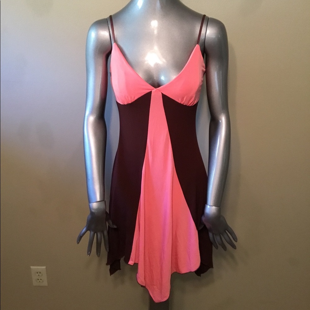 Vintage Rampage coral/brown color block dress